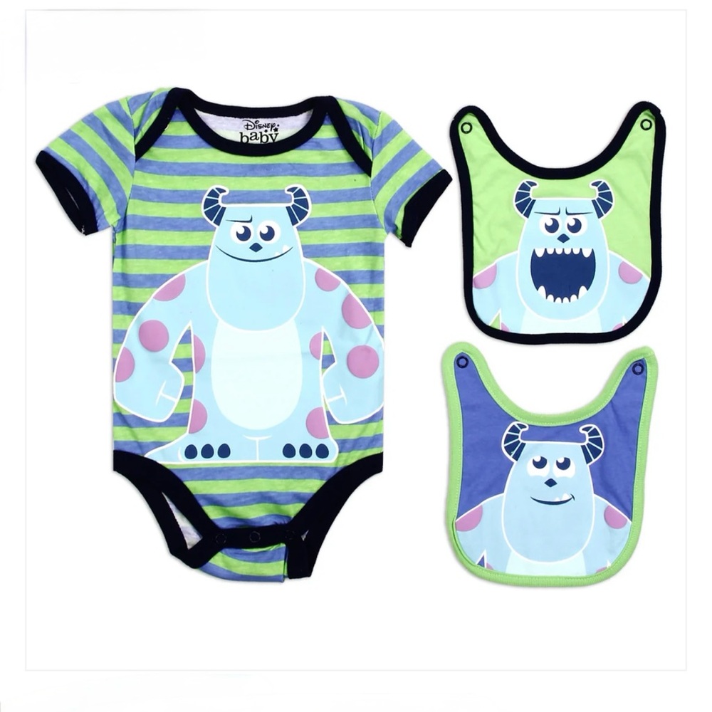 Disney Monsters Inc. Striped Bodysuit Set - Blue and Green